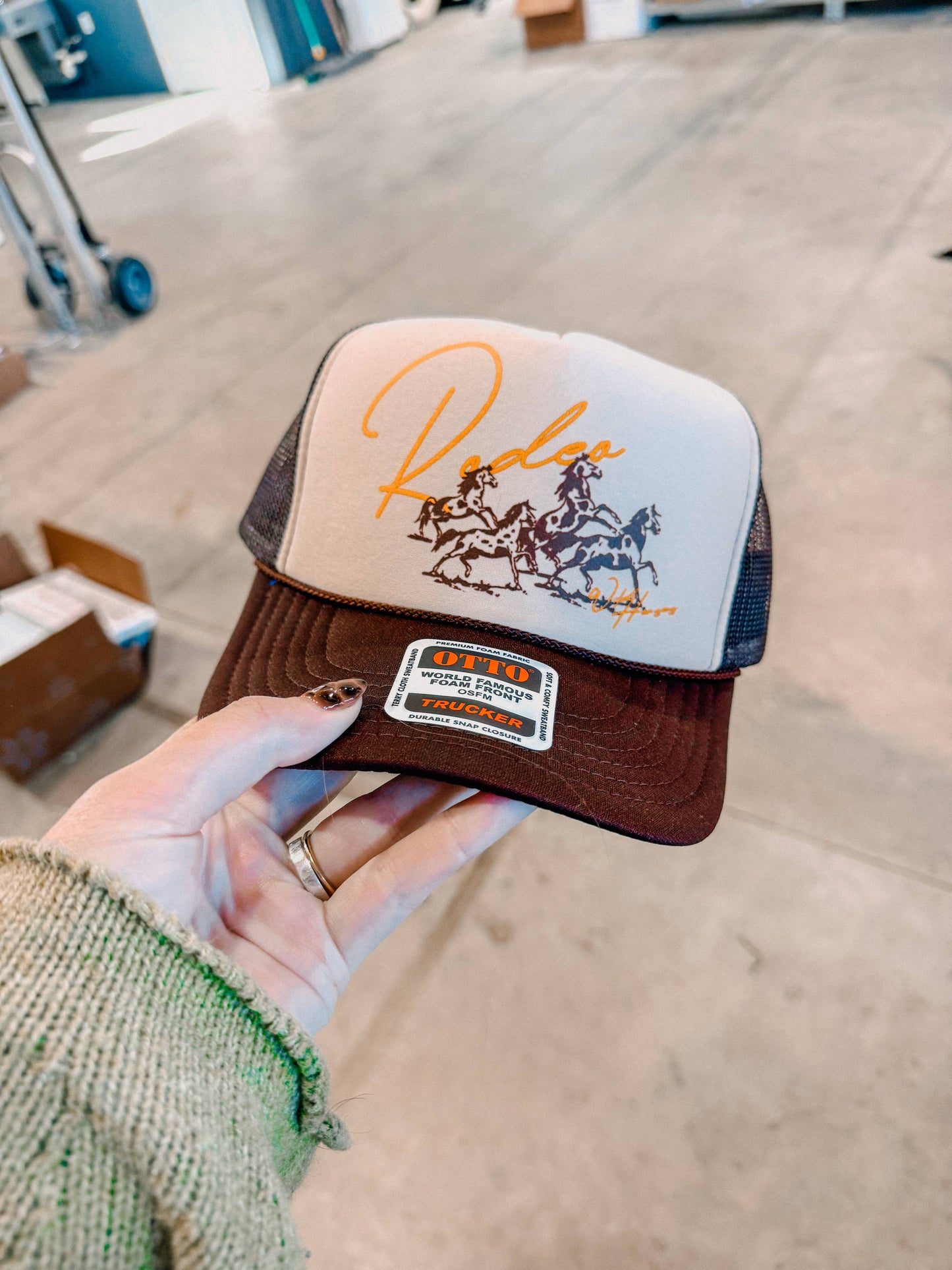 Wild Horses Rodeo, Western Trucker Hat: Tan/Brown