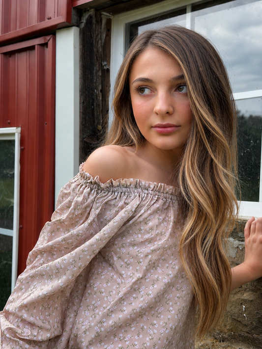 RAGLAN  RUFFLE NECK PEASANT TOP