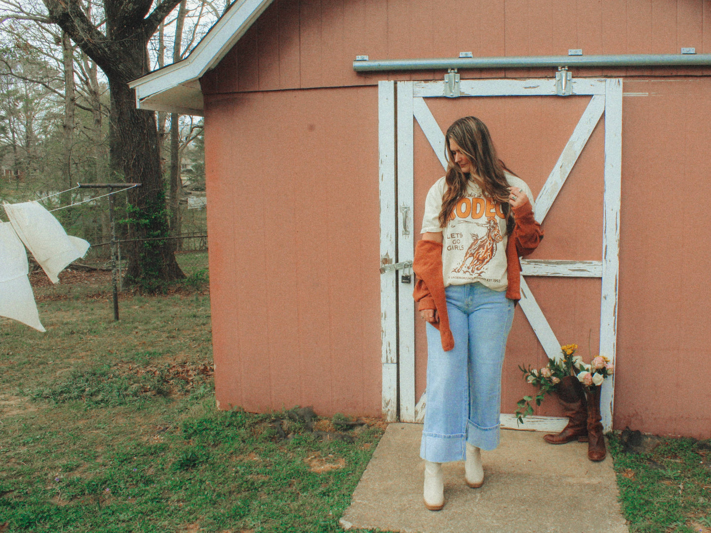 This is My First Rodeo, Western Boxy Cotton TShirt: Faded Brown