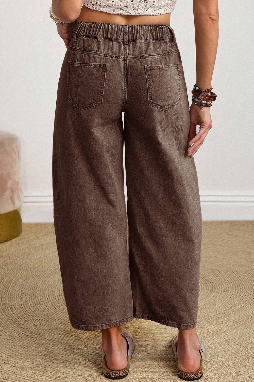 LAS Square Patch Pocket Ankle-length Barrel Jeans (4-16): Coffee / Missy / 4