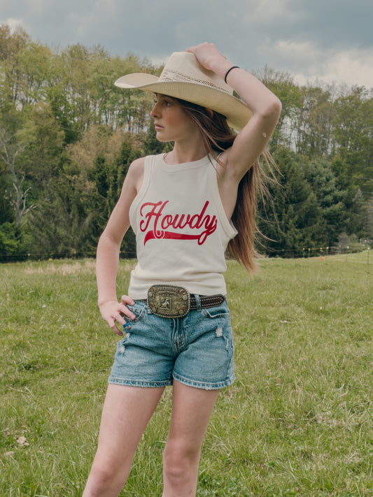 Howdy, Western Cowgirl Micro-Ribbed Cropped Tank