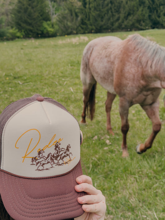 Wild Horses Rodeo, Western Trucker Hat: Tan/Brown