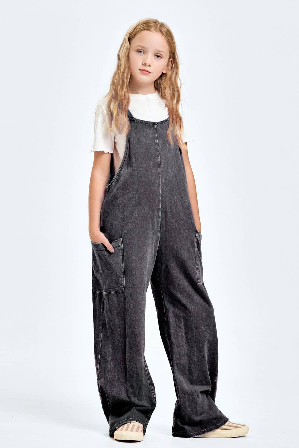 Mineral wash overall jumpsuit