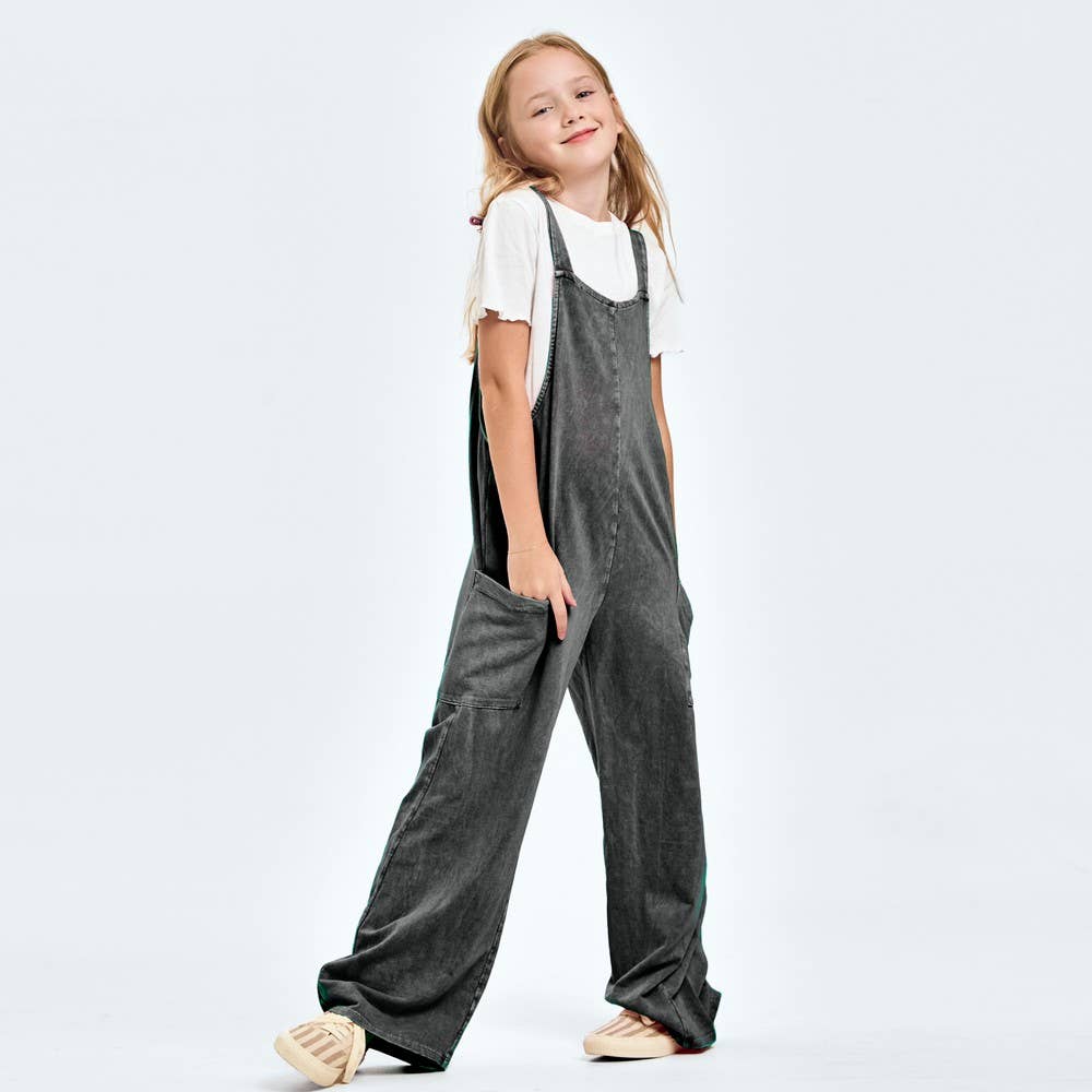 Mineral wash overall jumpsuit