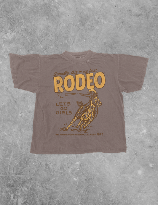 This is My First Rodeo, Western Boxy Cotton TShirt: Faded Brown
